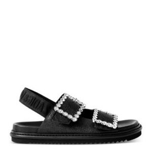 Zadig & Voltaire Alpha Grunge Black Leather Rhinestone Slingback Sandal 37 NEW